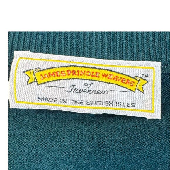 V-Neck Sleeveless Teal Sweater Vest Large By James Pringle Weavers Pure New Wool - Picture 2 of 7